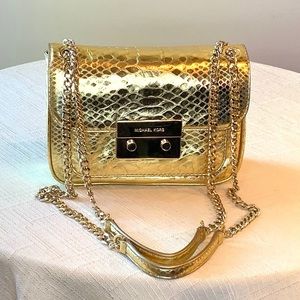 Michael Kors gold metallic embossed leather bag